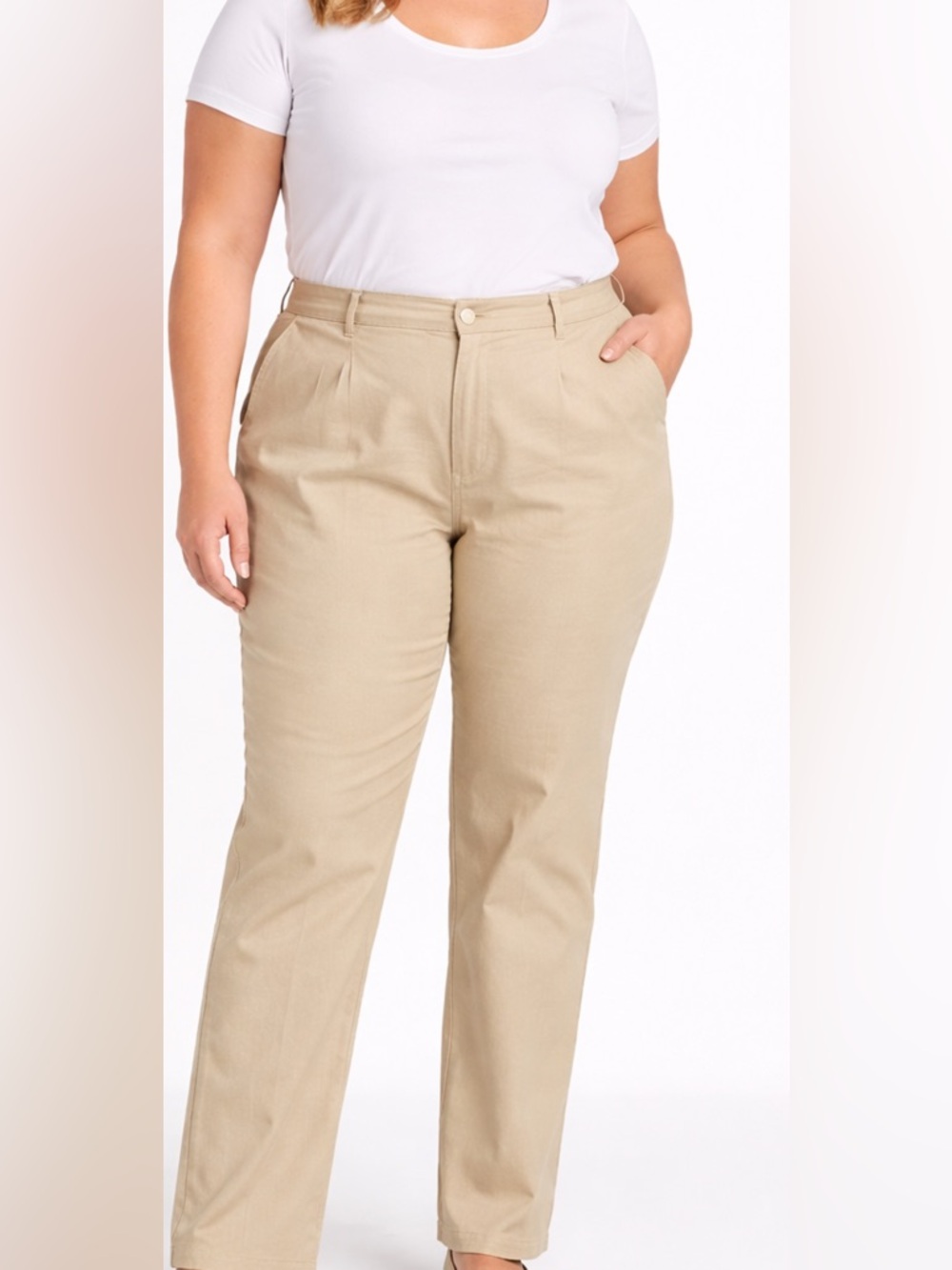 Lee At The Waist Womens 20W Beige Twill Pants Straight Leg Flat Front